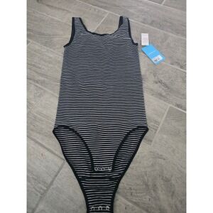 Yummie‎ Cotton Full Back Shaping Bodysuit Black White Stripe Tank Style S M L